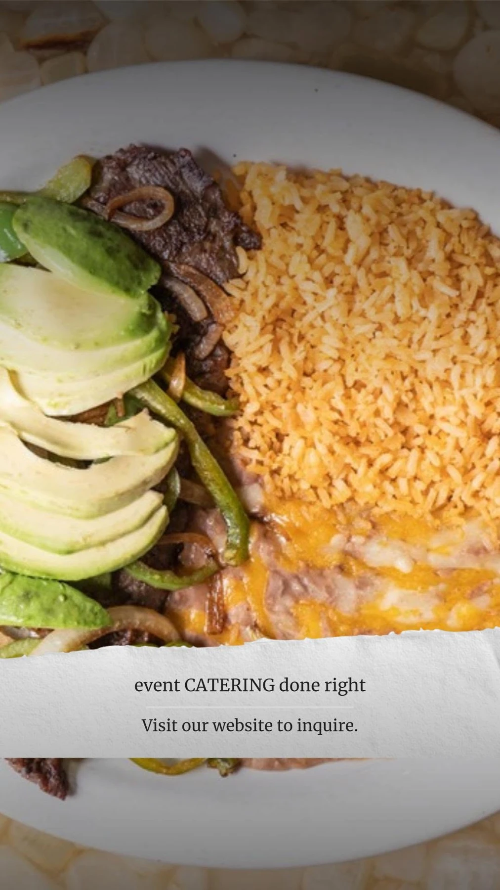 Steak plate with avocado