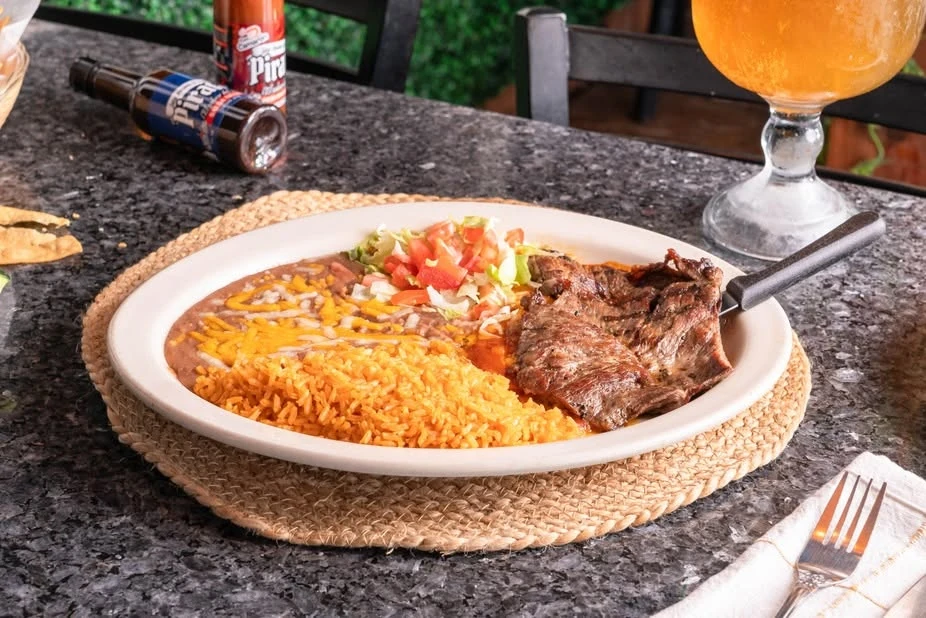 Steak, rice and beans